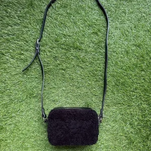 Sandro Black Shearling & Leather Mini Crossbody Bag