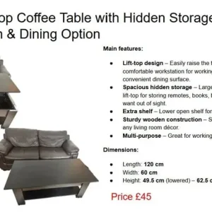 Black Lift-Top Coffee Table with Hidden Storage - Image 5