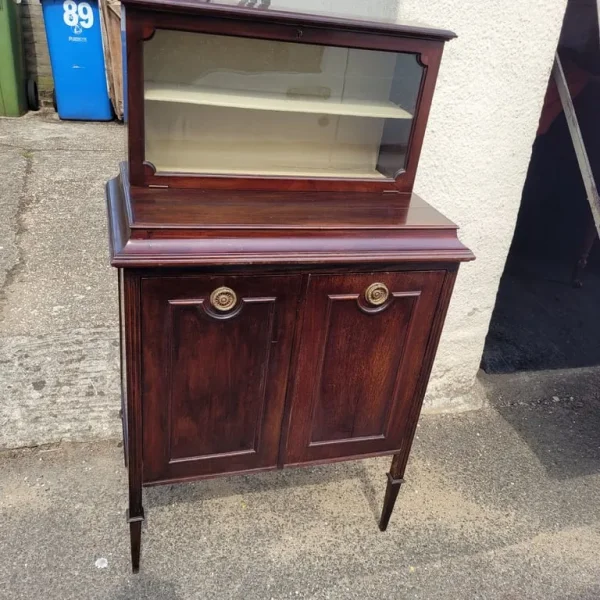 Antique mahogany filing cabinet with display section