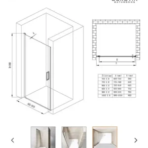 Frameless chrome 800mm shower door - Image 3