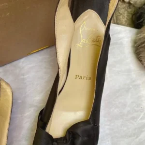 Vintage Christian Louboutin satin black sling back sandals UK 8 - Image 2