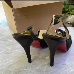 Vintage Christian Louboutin satin black sling back sandals UK 8 - Image 6
