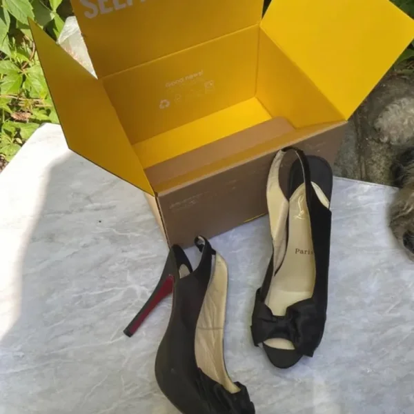Vintage Christian Louboutin satin black sling back sandals UK 8