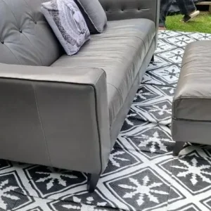 Grey 3 seater leather sofa with footstool - Image 2