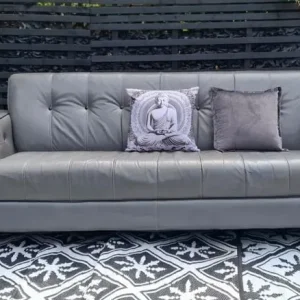 Grey 3 seater leather sofa with footstool - Image 3