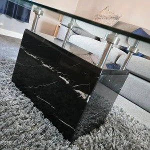 beautiful Spanish glass coffee table with marble base - Image 2