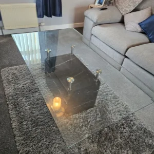 beautiful Spanish glass coffee table with marble base - Image 3
