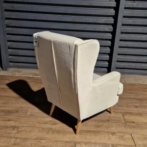 Unused Cord Fabric Wing-back Chair - Natural - Image 3
