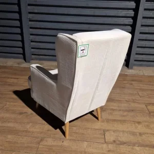 Unused Cord Fabric Wing-back Chair - Natural - Image 5