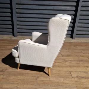 Unused Cord Fabric Wing-back Chair - Natural - Image 6