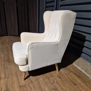Unused Cord Fabric Wing-back Chair - Natural - Image 7
