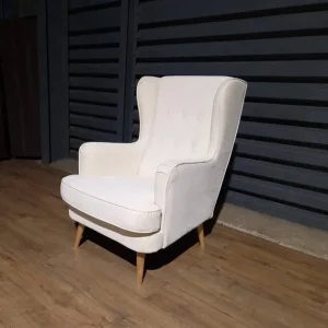Unused Cord Fabric Wing-back Chair - Natural - Image 8