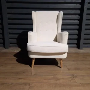 Unused Cord Fabric Wing-back Chair - Natural