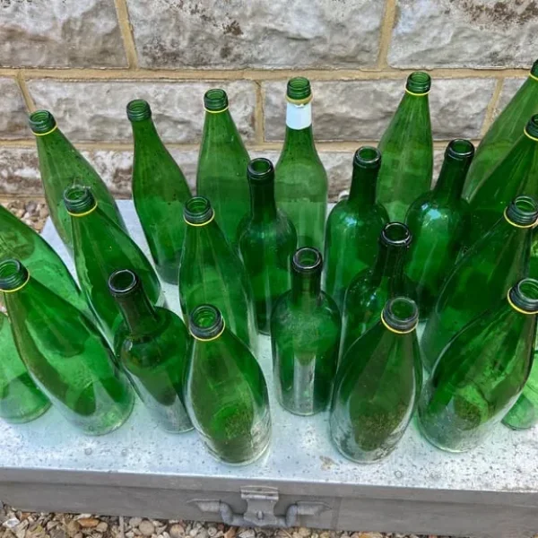 Empty green glass bottles