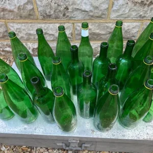 Empty green glass bottles