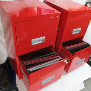 PAIR OF BRIGHT RED 2 DRAWER FILING CABINETS WITH KEYS - Image 2