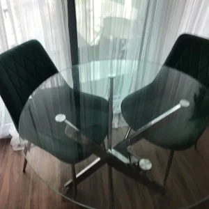 Glass Dining Table with 2 Velvet Chairs - Image 3