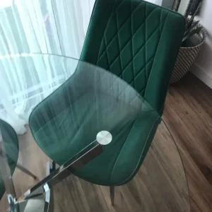 Glass Dining Table with 2 Velvet Chairs - Image 4