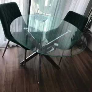 Glass Dining Table with 2 Velvet Chairs - Image 6