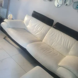2 x 3 seater leather sofas plus foot stool - Image 3