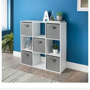 Lokken white 9 cube shelving with grey baskets - Image 3