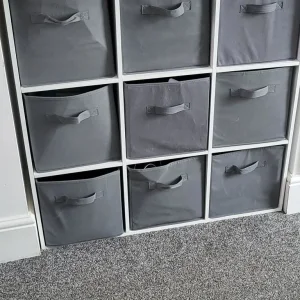 Lokken white 9 cube shelving with grey baskets