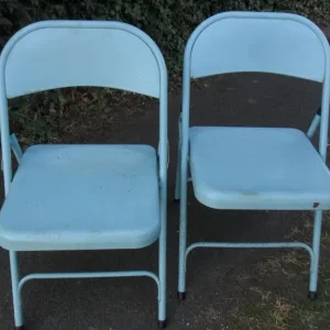 PAIR OF HABITAT MACADAM 150920 FOLDING LT BLUE METAL CHAIRS - Image 3