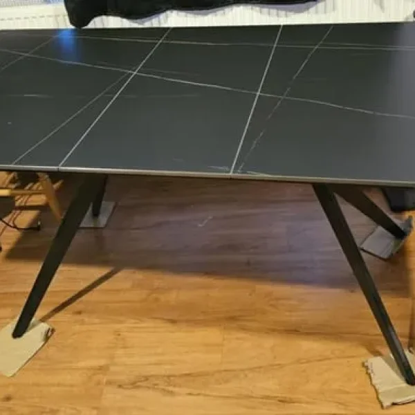Marble-Effect Slate Extendable Dining Table + 6 Chairs