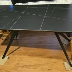 Marble-Effect Slate Extendable Dining Table + 6 Chairs