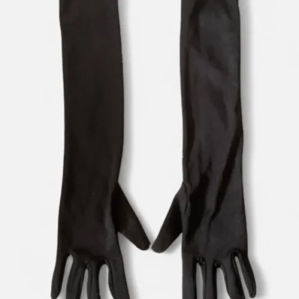 Long black satin gloves