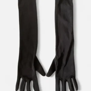 Long black satin gloves
