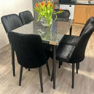 Wooden extended dining table with 6 chairs - Image 2