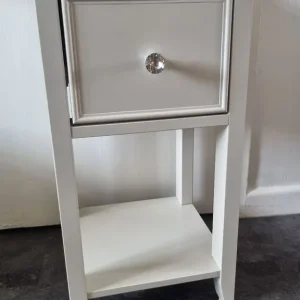 White bedside table with drawer