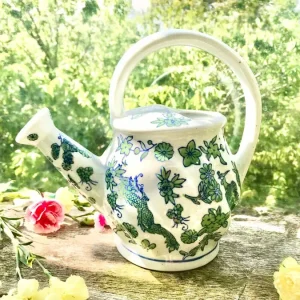 Vintage ceramic watering can with Chinese dragon - Image 2