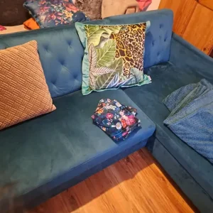 Sofa bed ottoman settee with deck chair and throw - Image 2