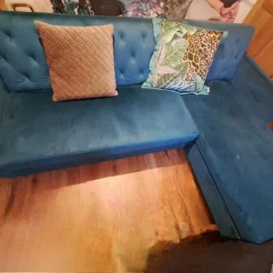 Sofa bed ottoman settee with deck chair and throw - Image 6