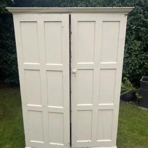 Antique vintage pitch pine school cupboard