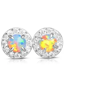 Heart's Art Australia Halo Created Opal Stud Earrings, Swarovski Crystal Accents - Image 2