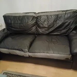 Set of 2 black leather 3-seater sofas with 1 sofa bed - Image 2