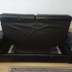 Set of 2 black leather 3-seater sofas with 1 sofa bed - Image 3