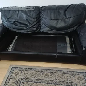 Set of 2 black leather 3-seater sofas with 1 sofa bed - Image 4