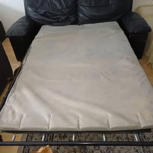 Set of 2 black leather 3-seater sofas with 1 sofa bed - Image 5