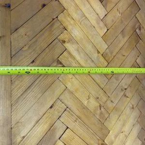 Reclaimed Wood Herringbone Parquet Dining Table with French Bistro Cast Iron Legs 117x68cm - Image 3