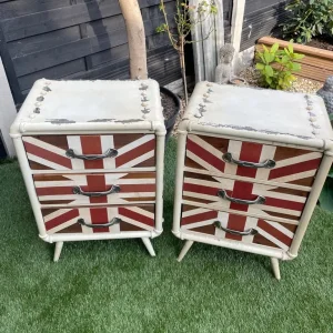 Industrial style metal and wooden bedside tables