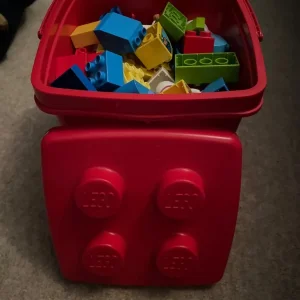 Red Duplo Lego Box with Car Bases