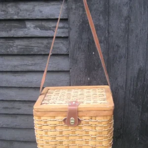 Woven Cane Picnic Hamper with Plates and Spoons
