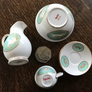 Spode Miniature Porcelain Cup & Saucer And Water Jug & Bowl – Angel Cherub Design - Image 3