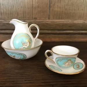 Spode Miniature Porcelain Cup & Saucer And Water Jug & Bowl – Angel Cherub Design