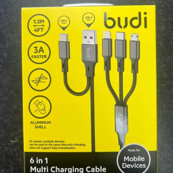 Budi 6-in-1 Multi Charging Cable – Universal & Fast Charging Solution