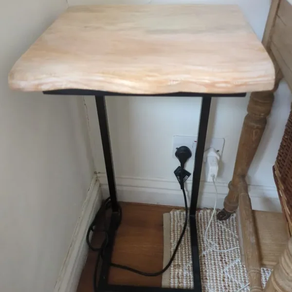 Side table with acacia live edge top and black metal legs